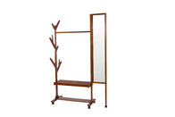 Movable Soild Wood Coat Coat Hanger Stand With Turning Mirror / Shelves