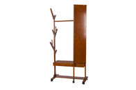 Movable Soild Wood Coat Coat Hanger Stand With Turning Mirror / Shelves