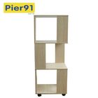 Economic Home Wooden Book Rack Three Panels Hollow Design With 4 Wheels