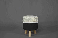 Round Short Footstool Modern Wood Furniture With Removable Canvas Fabric Cover