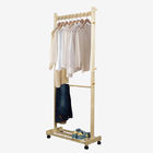 Bedroom Movable Rolling Coat Hanger Stand Rack With 4 Caster Wheels Soild Wood