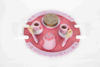 Pink Tea Time Toddler Wooden Toys With Handle Dish Flower Pattern MDF