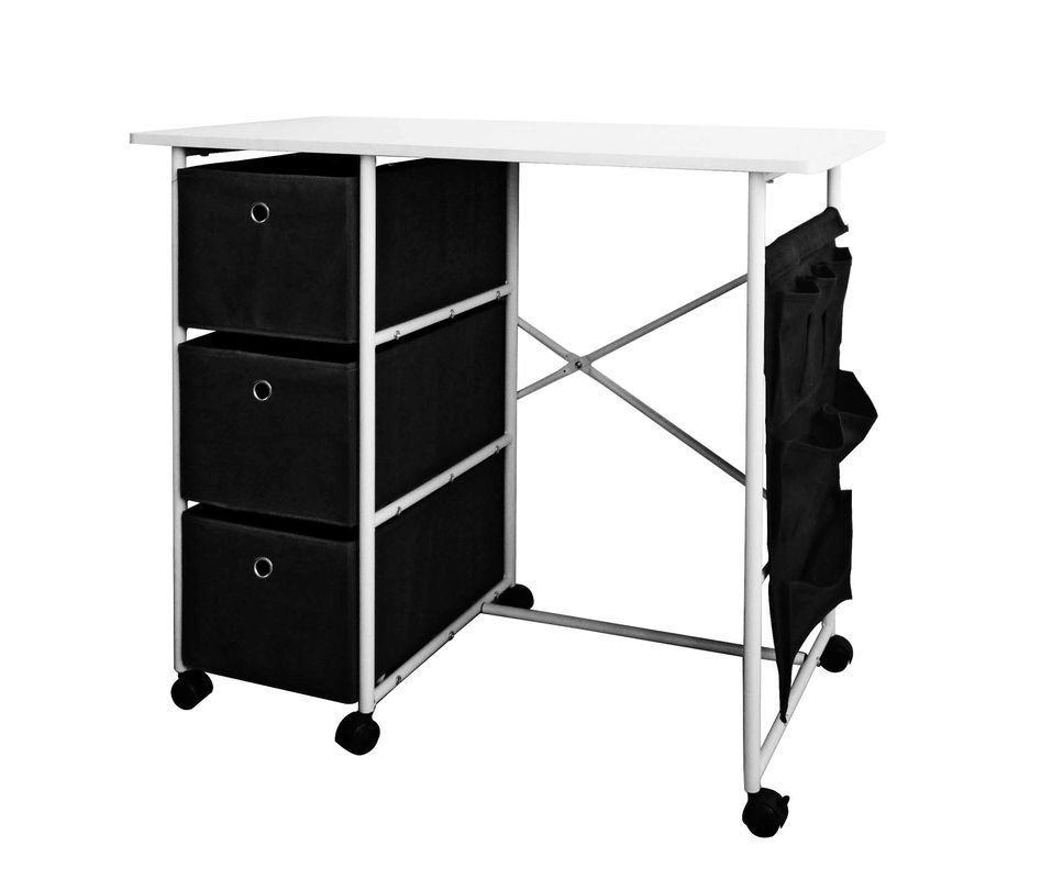 Practical Movable Home Office Computer Desk With 3 Fabric Drawers / Hanging Pocket