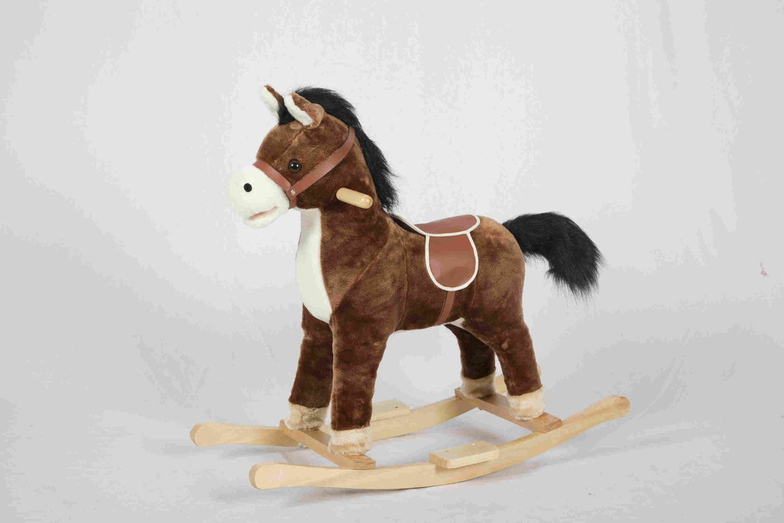 2.1KG Brown Wooden Rocking Horse Pony With Realistic Sounds / Two Curved Rails