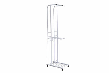 Movable Metal Coat Hanger Stand 4 Turnable Hanging Pole Bottom Storage Shoes Rack