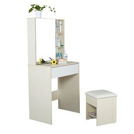 Particle Board Bedroom Makeup Vanity Set White With Mirror / Hidden Cabinet