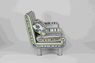 30KG Modern Home Sofa Bed Rounded Edges With Chrome Legs Armrest Blue And White
