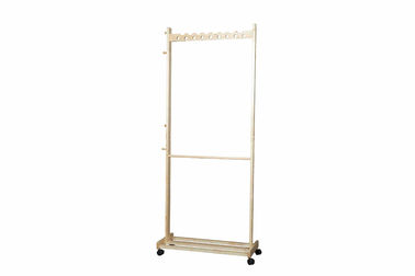 Bedroom Movable Rolling Coat Hanger Stand Rack With 4 Caster Wheels Soild Wood