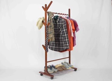 Soild Wood Tree Shape Coat Hanger Stand Shoe Shelf Bottom With Caster Wheels