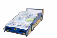 Blue Durable Wooden Race Car Toddler Bed With Colorful Character Graphics