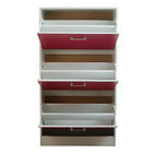 Rose Red Wooden Home Shoe Cabinet 3 Tier Flip Drawers With PVC Handle