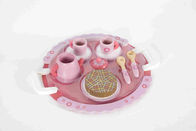 Pink Tea Time Toddler Wooden Toys With Handle Dish Flower Pattern MDF