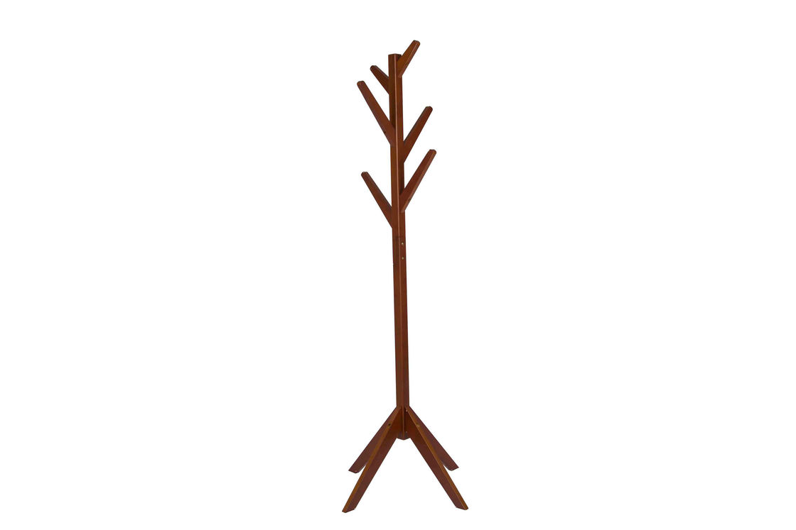 Home Walnut Wooden Coat Hanger Stand 6 Hooks Smooth For Protecting Clothes
