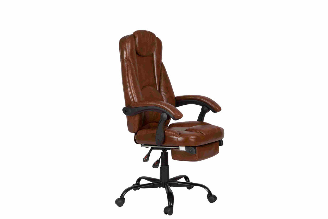 PU Brown Leather Reclining Office Chair With Footrest Retractable Reducing Tension