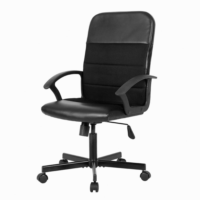 Black Leather Office Chair With Armrest Zipper , Wearable Swivel Computer Chair