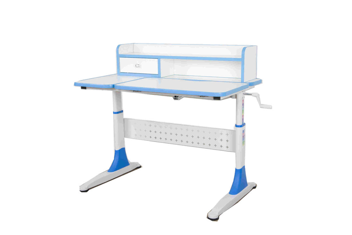 Adjustable Height Kids Study Desk 2 Tier Shelves , Childrens Homework Desk With Drawing Board