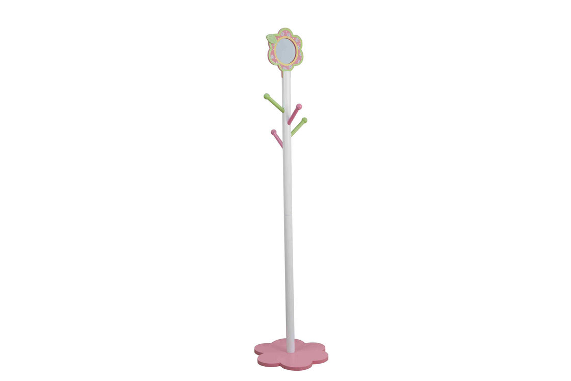 White Flower Shape Kids Playroom Furniture Wooden Coat Rack With Mirror